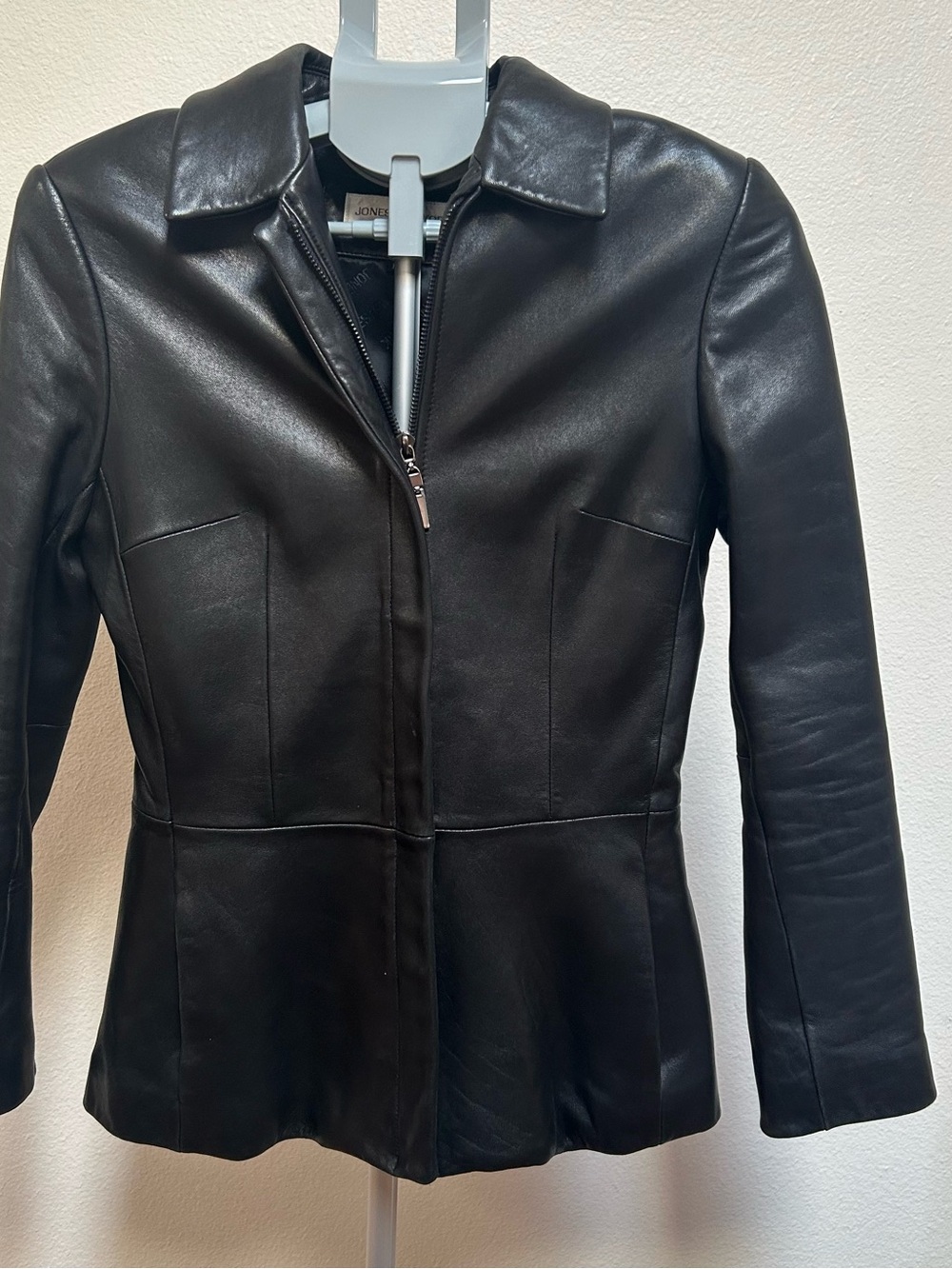 Jones New York Black Leather Zip-Front Jacket